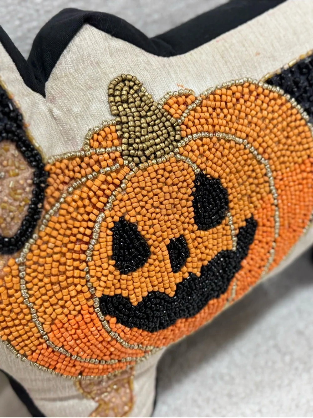 Halloween Pumpkin Beaded Decorative Pillow - Black & Orange